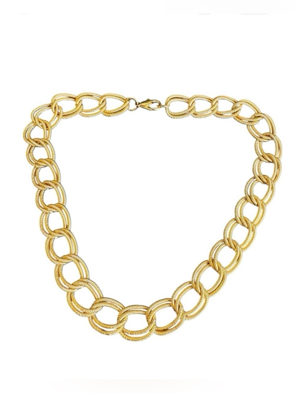 Vintage Gold Double Link Necklace Chunky Textured‎ Statement Chain 80s 90s 17"
